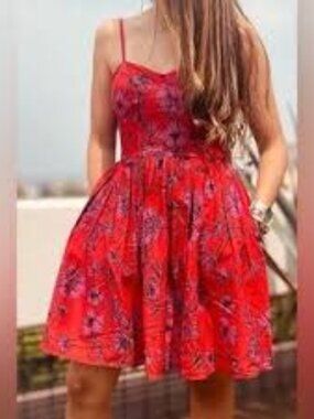 Band of the free Bustier Mini Dress Floral Red Pink Adjustable Straps Large